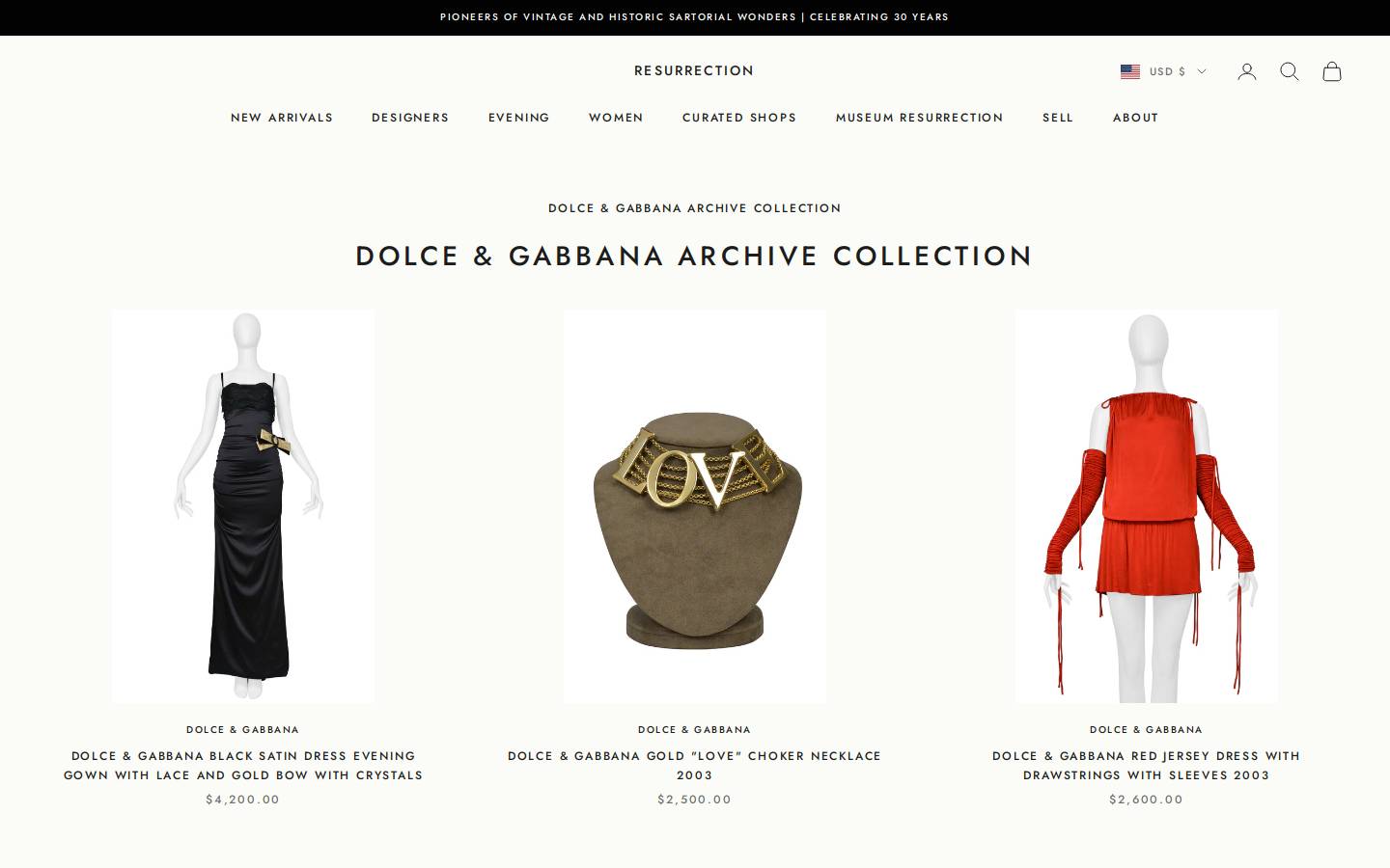 resurrectionvintage.com homepage screenshot