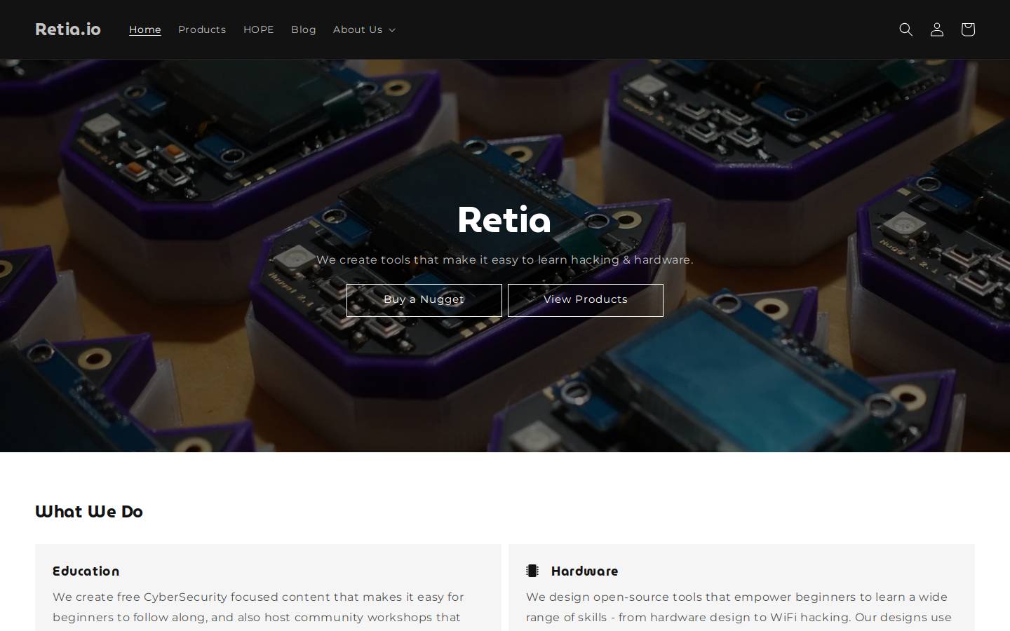 retia.io homepage screenshot
