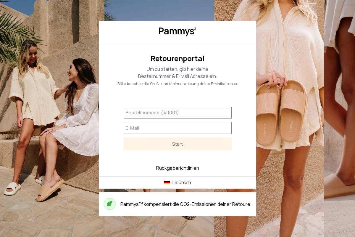 retoure.pammys.com homepage screenshot