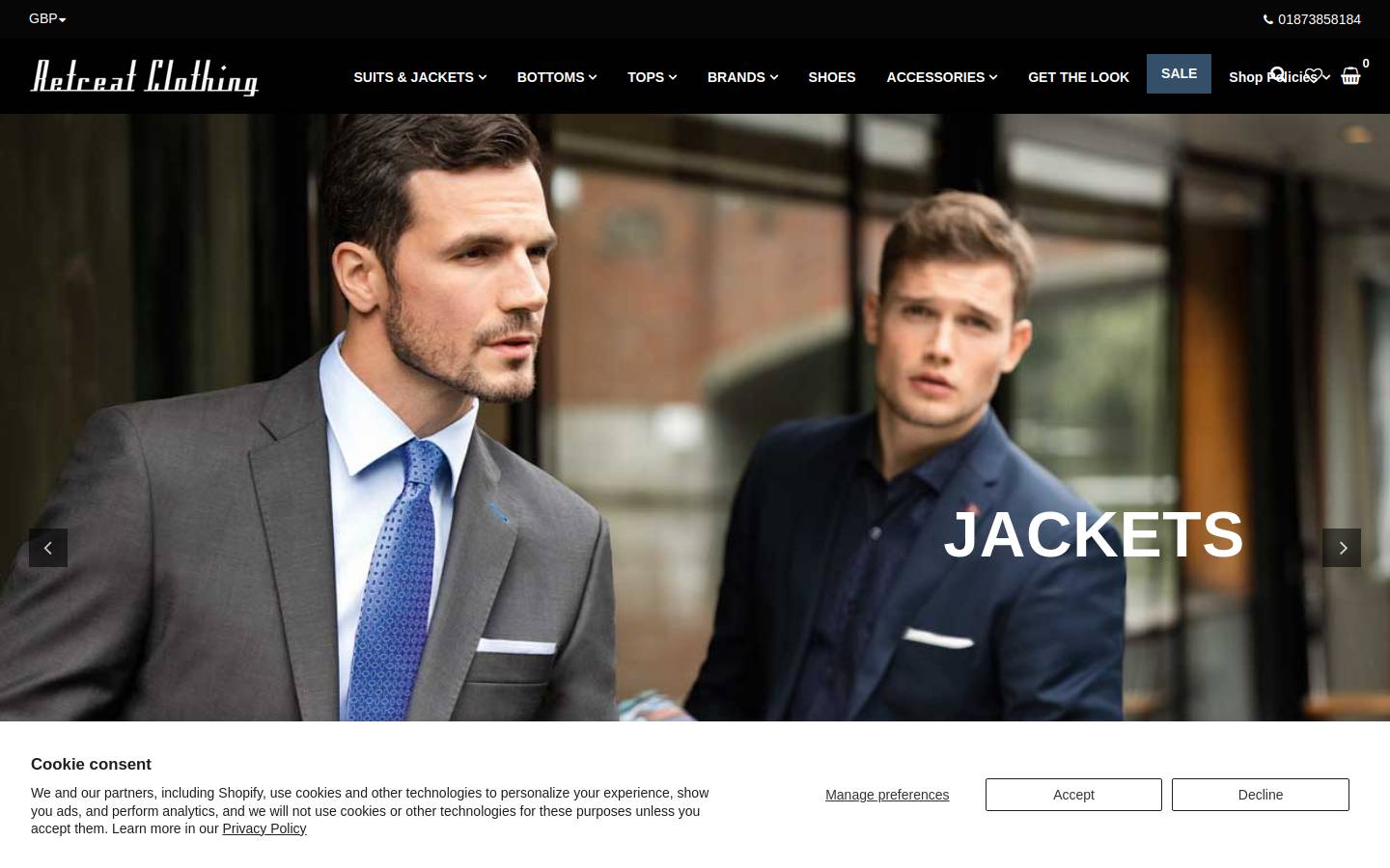 Retreat Clothing homepage screenshot