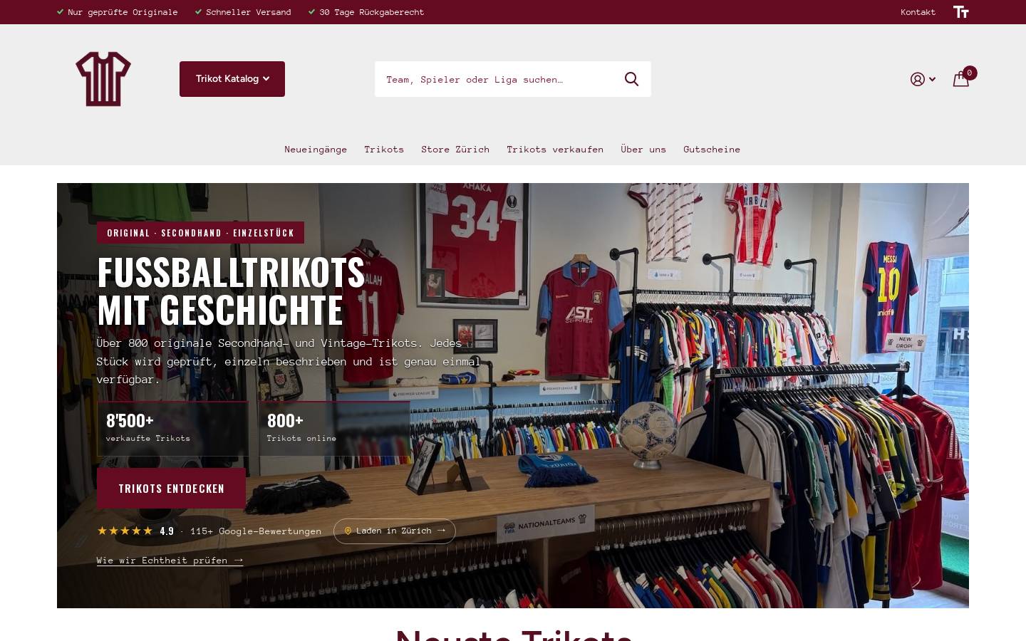 retroshirts.ch homepage screenshot