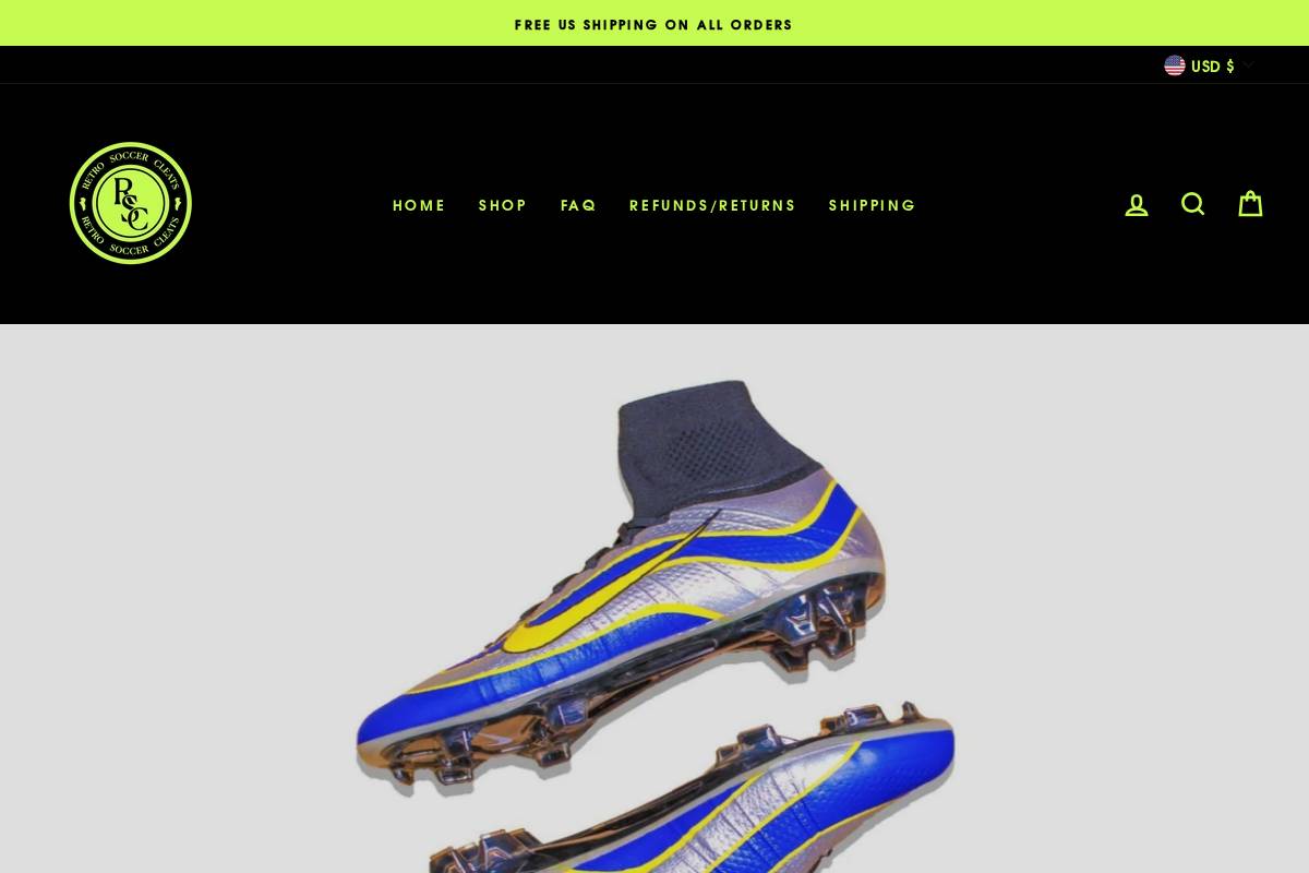 retrosoccercleats.com homepage screenshot