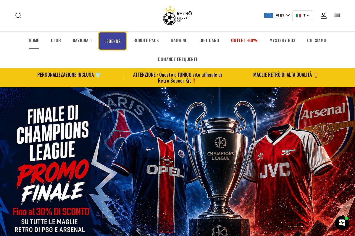 Retro Soccer Kit homepage screenshot