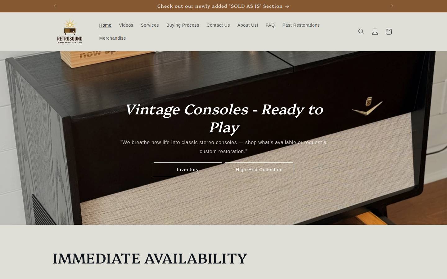 retrosoundrepairandrestoration.com homepage screenshot