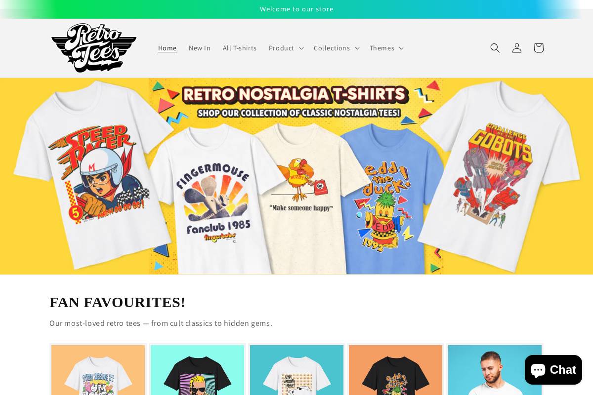 Retro Tees homepage screenshot