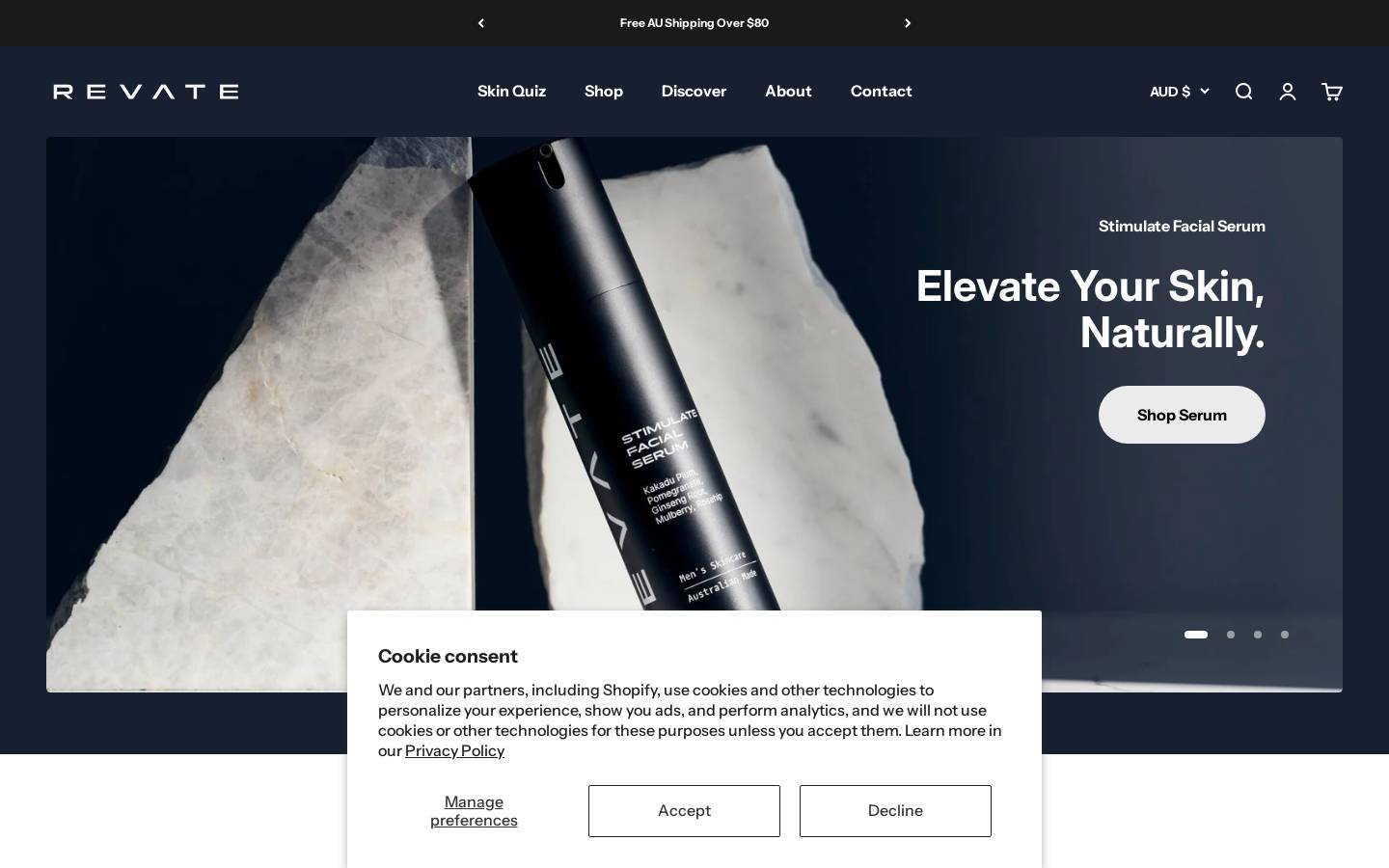Revate Skin homepage screenshot