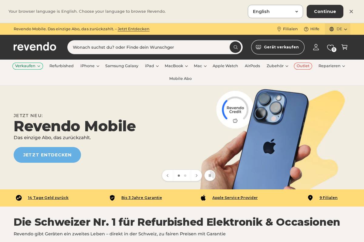 revendo.ch homepage screenshot