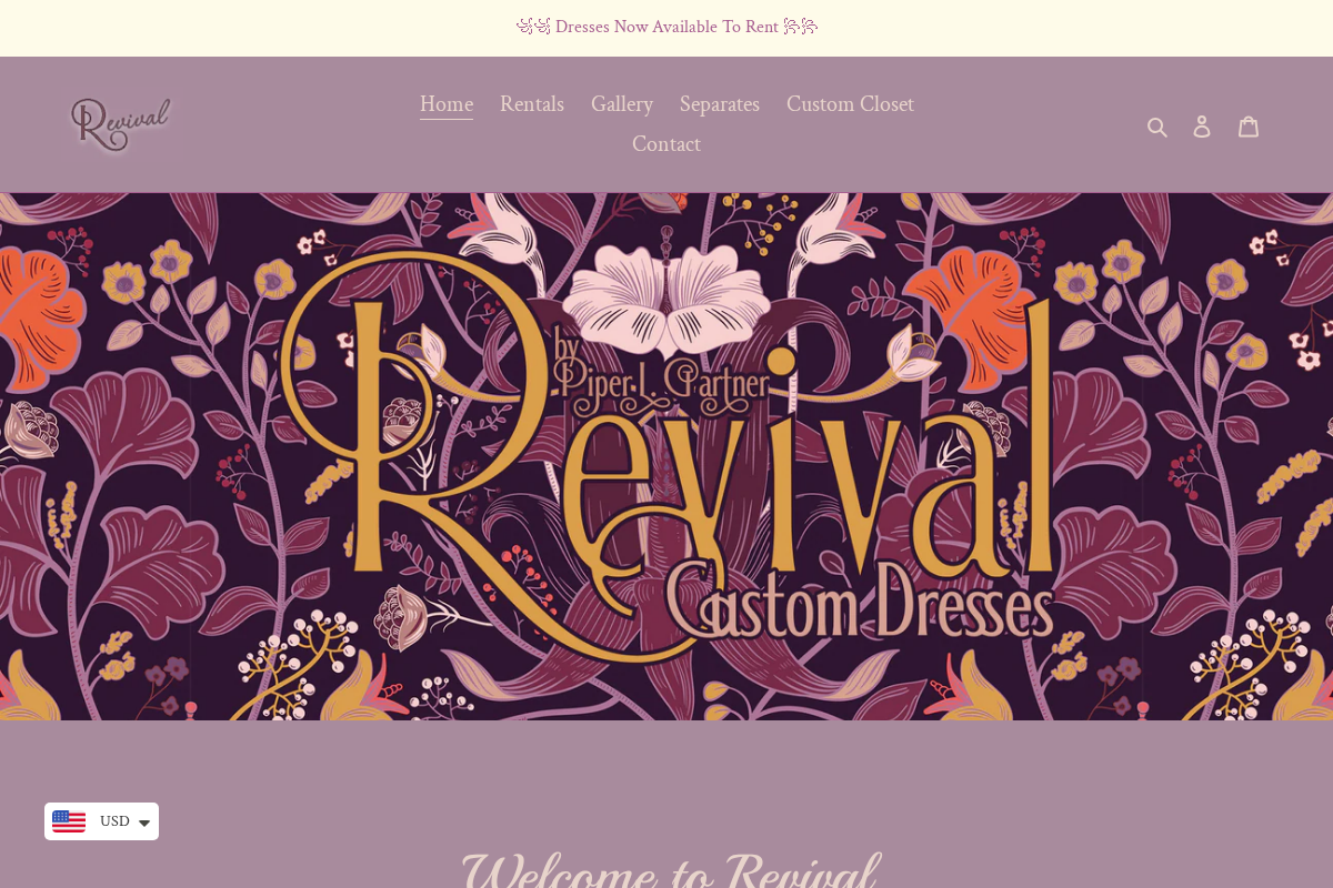 Revival Custom Dresses homepage screenshot