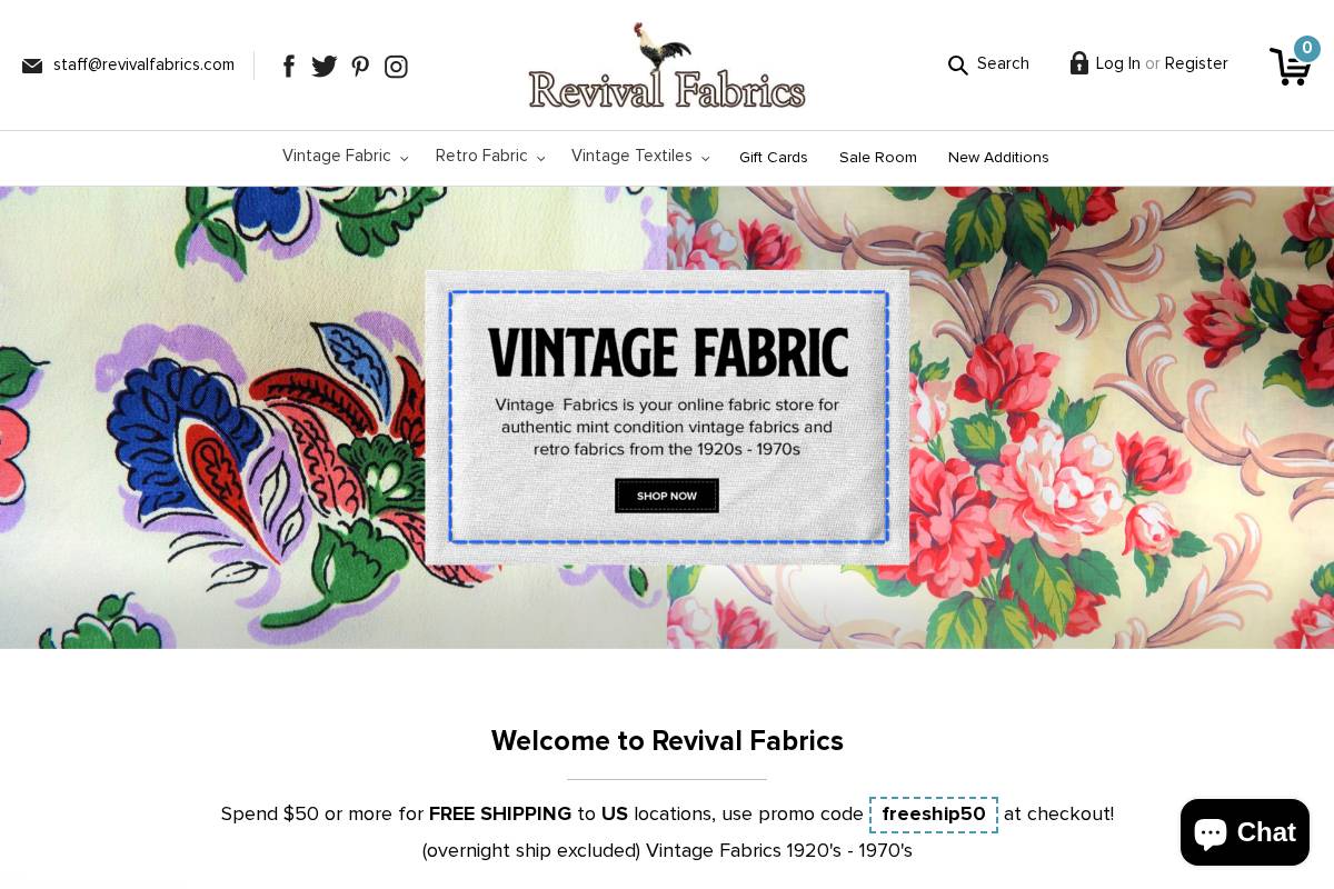 Revival Fabrics homepage screenshot