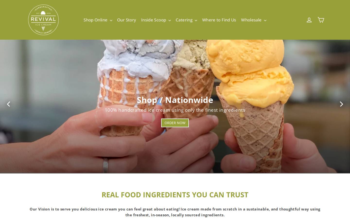 revivalicecream.com homepage screenshot