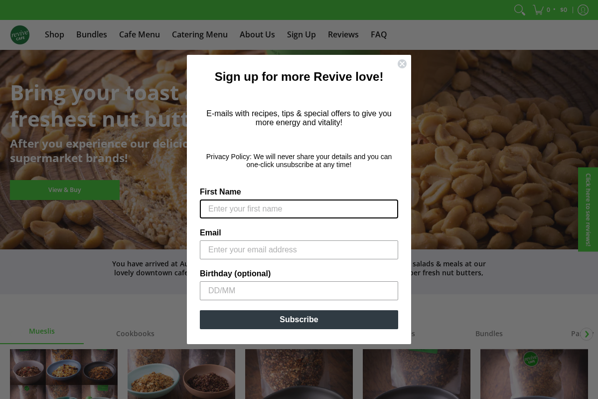Revive Cafe homepage screenshot