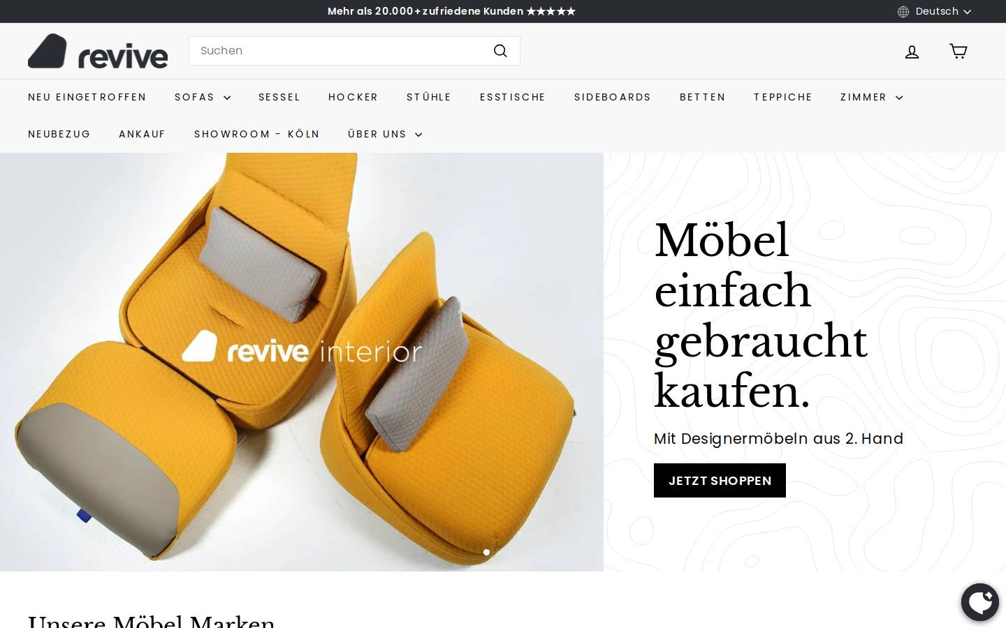 Revive GmbH | Designermöbel aus 2. Hand - Showroom Köln homepage screenshot