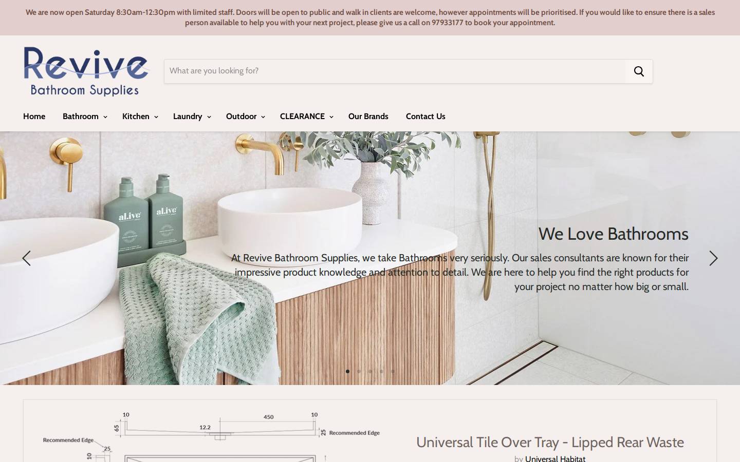 revivebathroomsupplies.com.au homepage screenshot