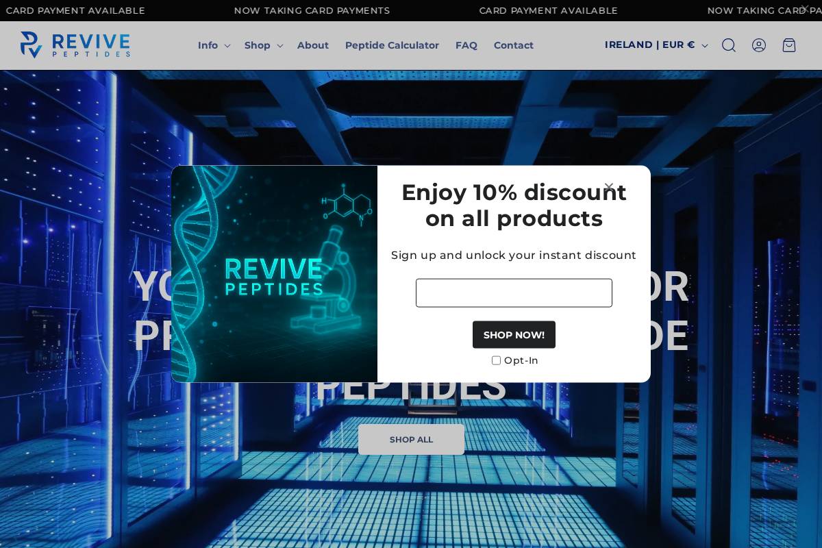 revivepeptides.eu homepage screenshot