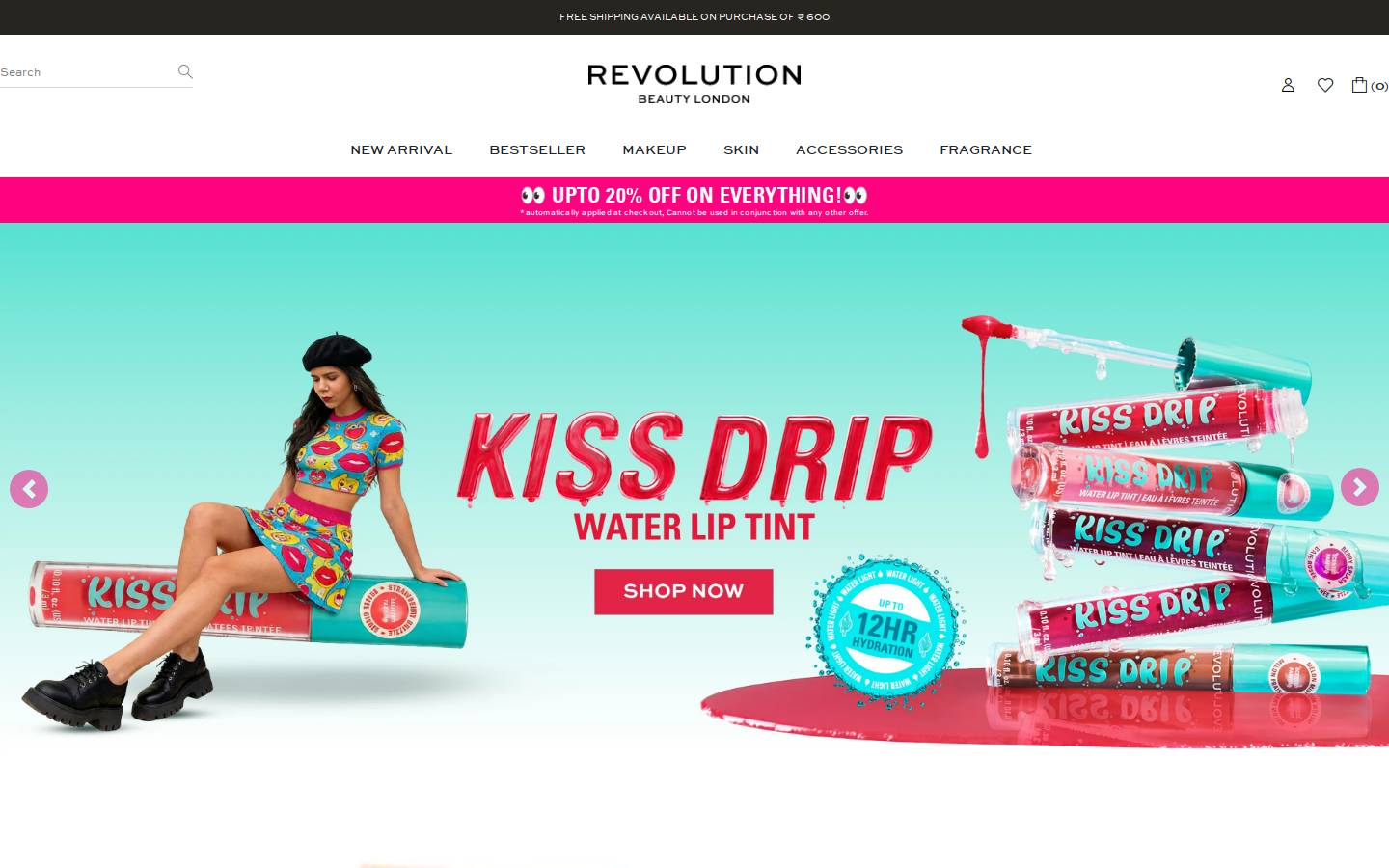 Revolution Beauty homepage screenshot