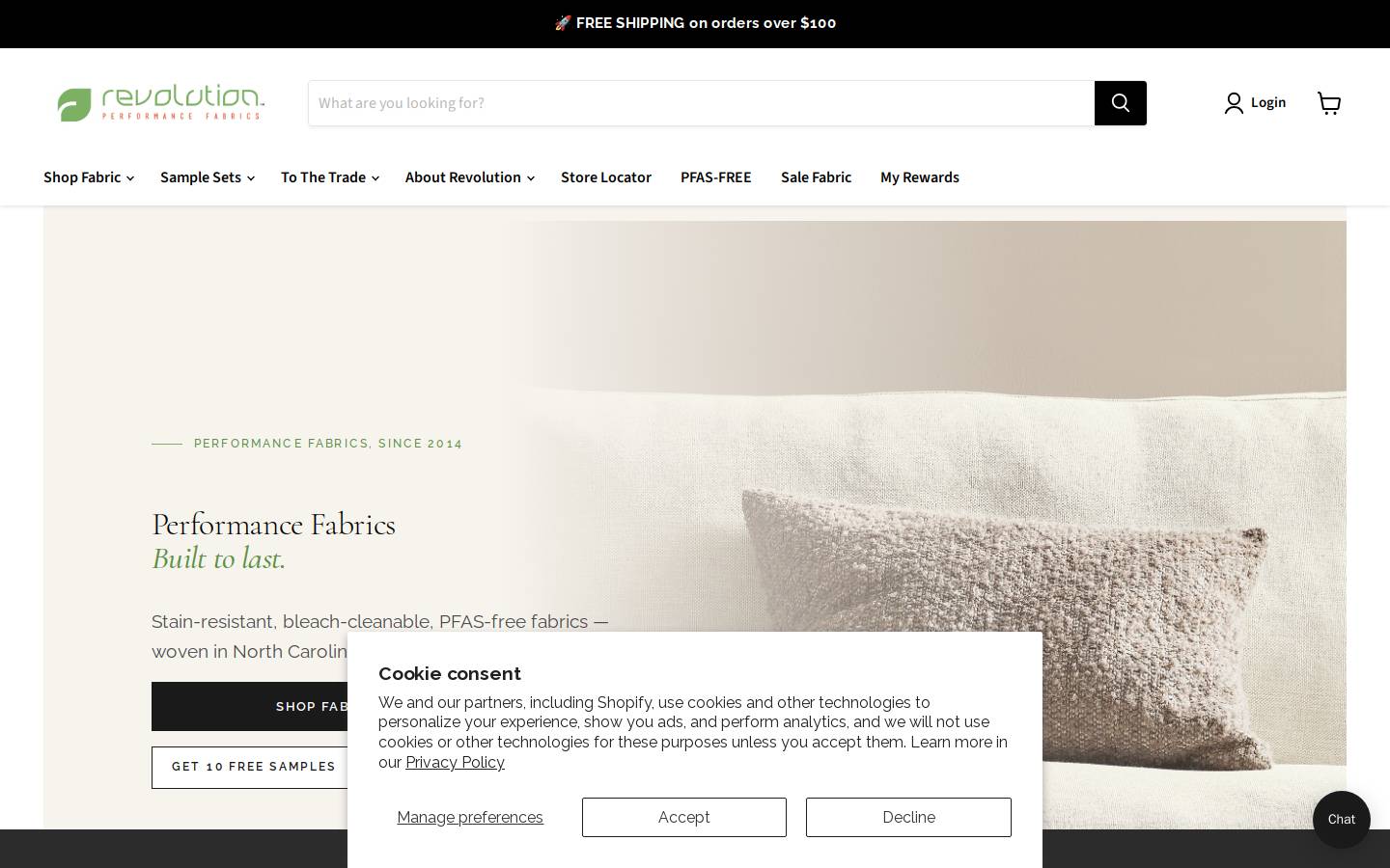 revolutionfabrics.com homepage screenshot