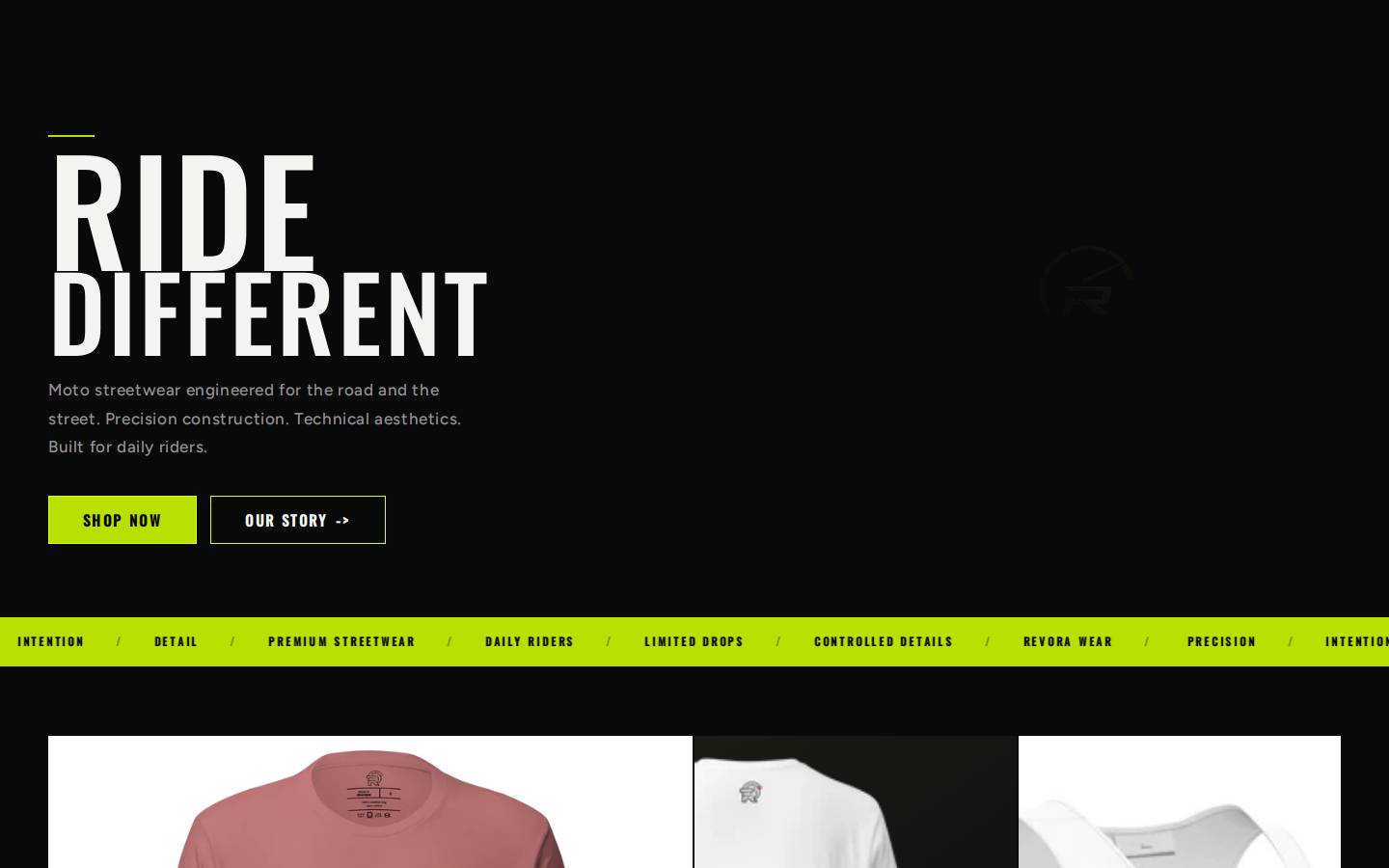 revorawear.com homepage screenshot
