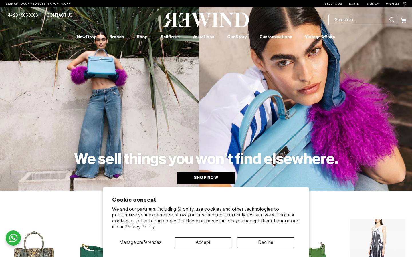 REWIND VINTAGE AFFAIRS homepage screenshot