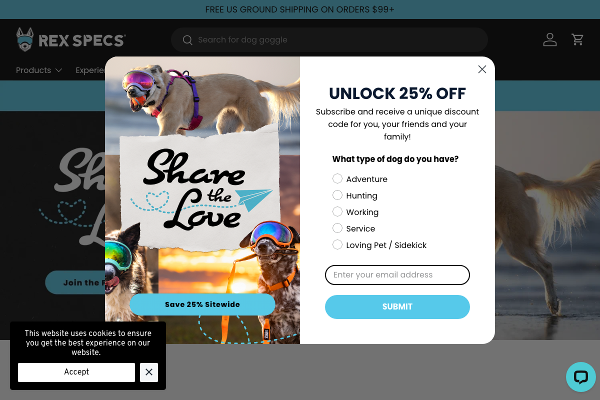 Rex Specs K9 homepage screenshot