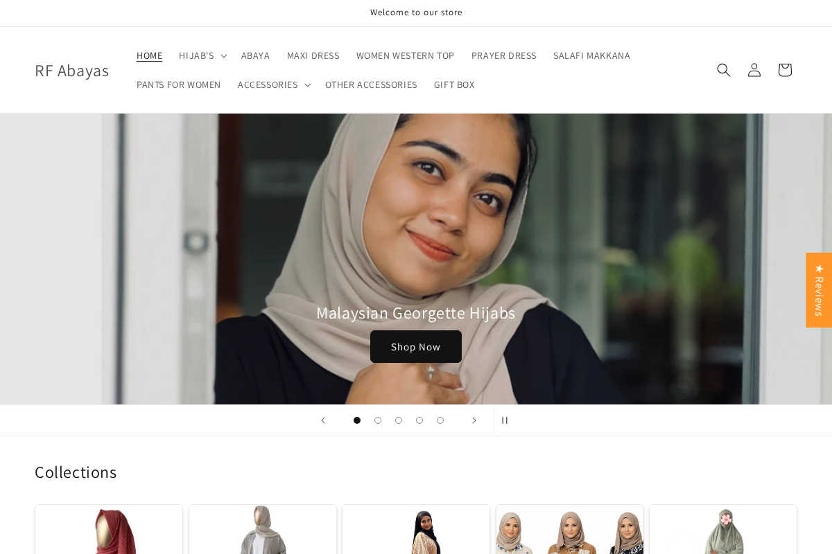 RF Abayas homepage screenshot