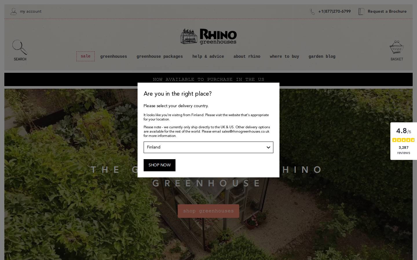 rhinogreenhouses.com homepage screenshot
