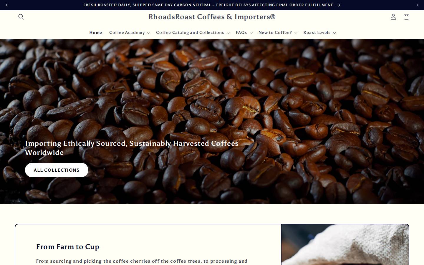rhoadsroast-coffees.com homepage screenshot