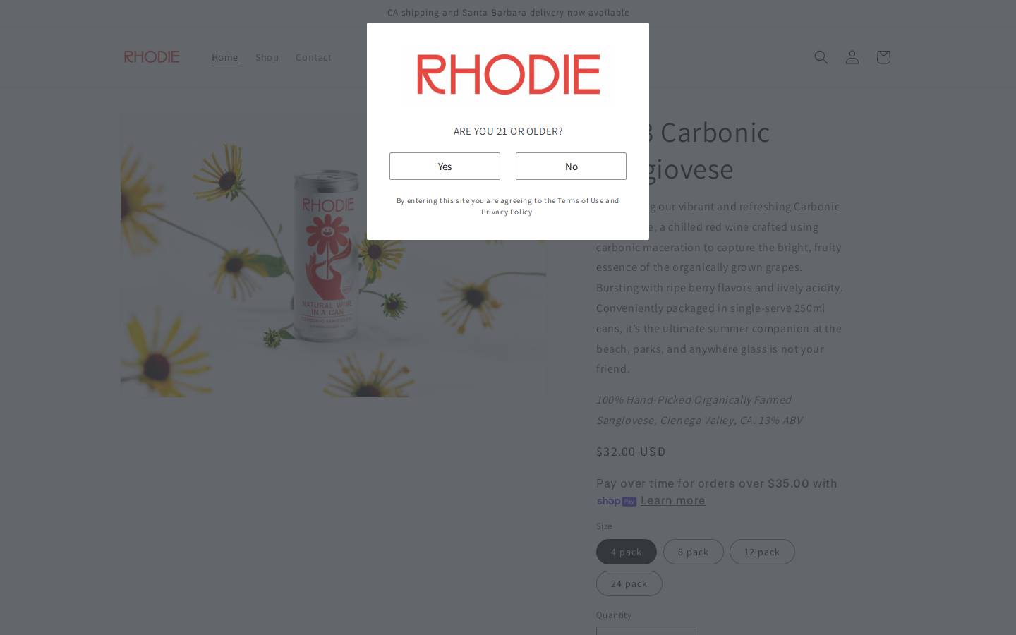 rhodiewines.com homepage screenshot