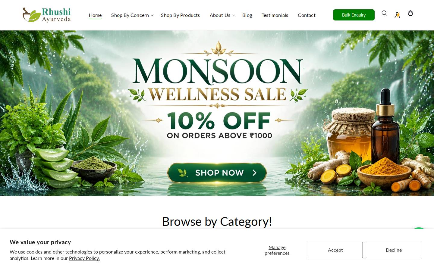 rhushiayurveda.com homepage screenshot