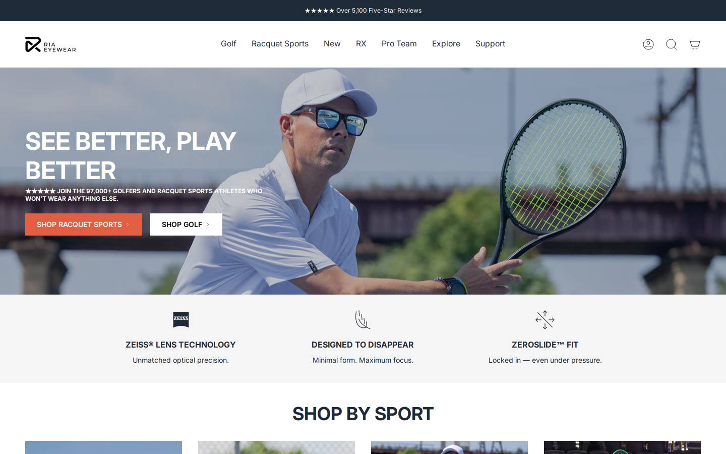 Riaeyewear homepage screenshot