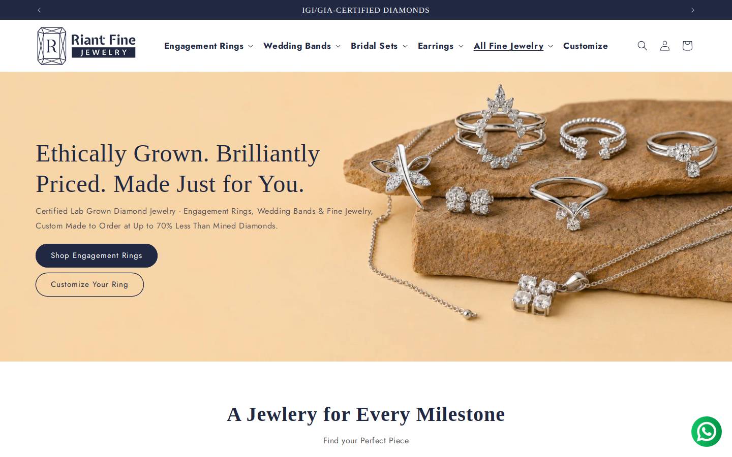Riant Fine Jewelry homepage screenshot