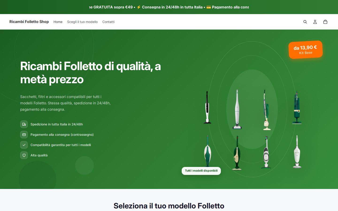 ricambi-folletto.com homepage screenshot