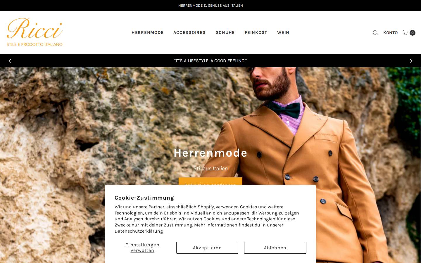 ricci-uomo.com homepage screenshot