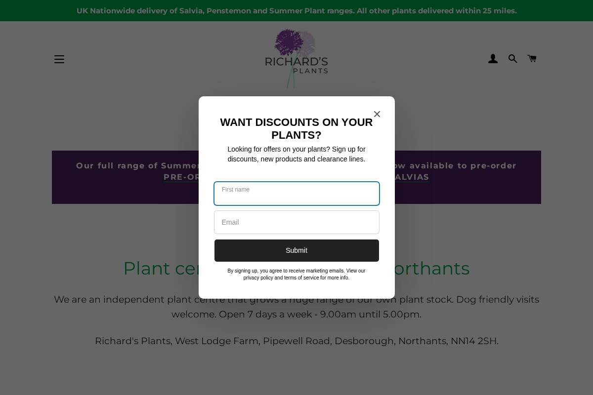 richardsplants.com homepage screenshot
