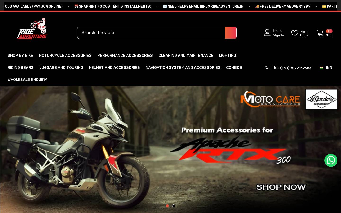 rideadventure.in homepage screenshot