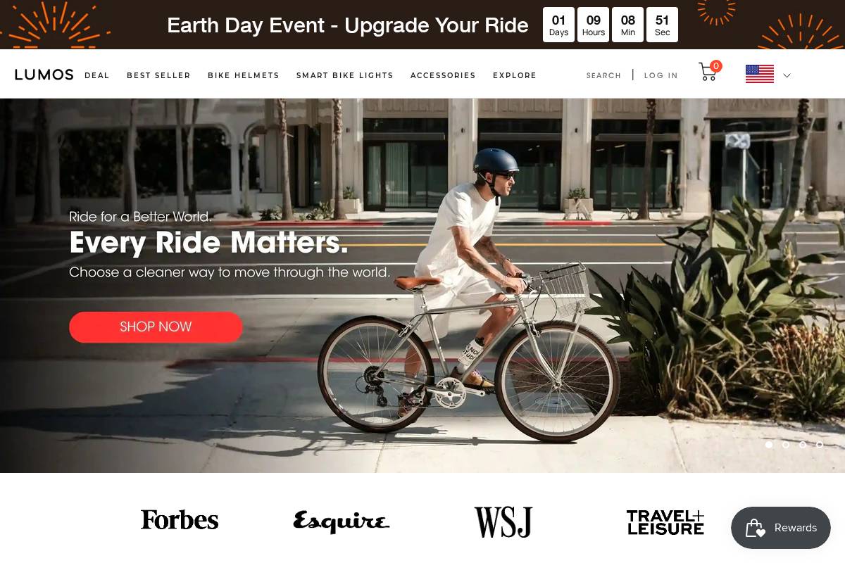 Ridelumos homepage screenshot