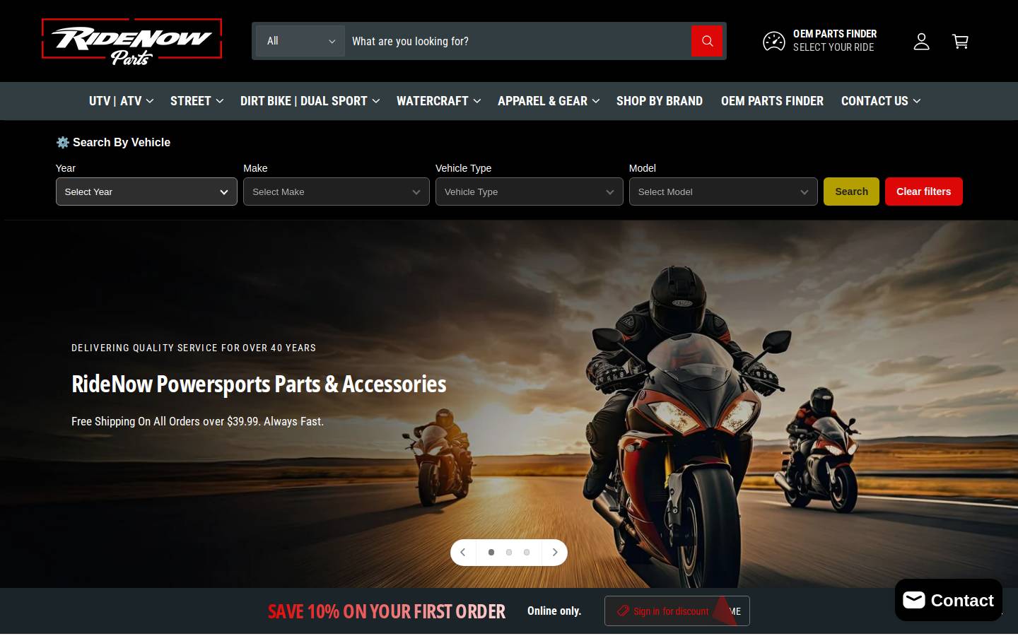 ridenowparts.com homepage screenshot