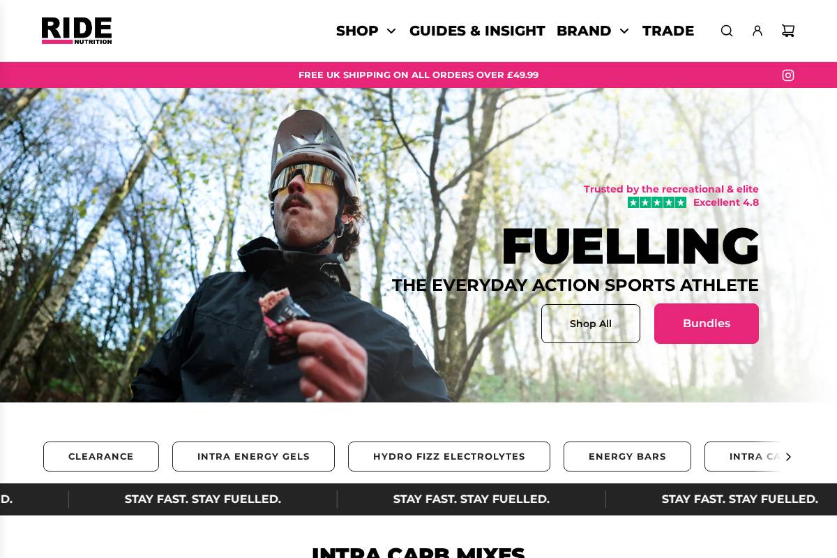 RIDE Nutrition homepage screenshot