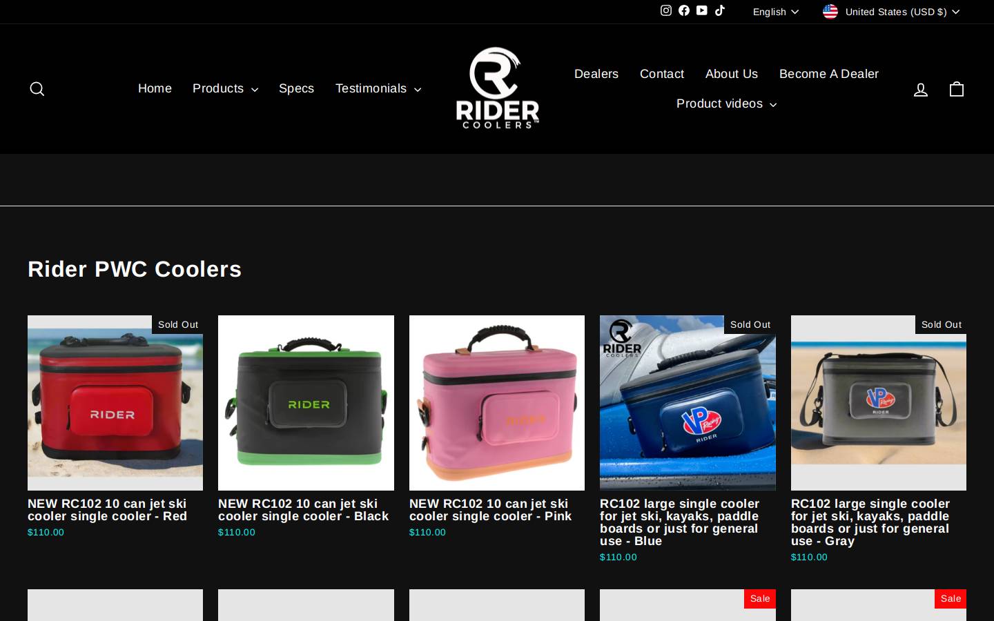 ridercoolers.com homepage screenshot