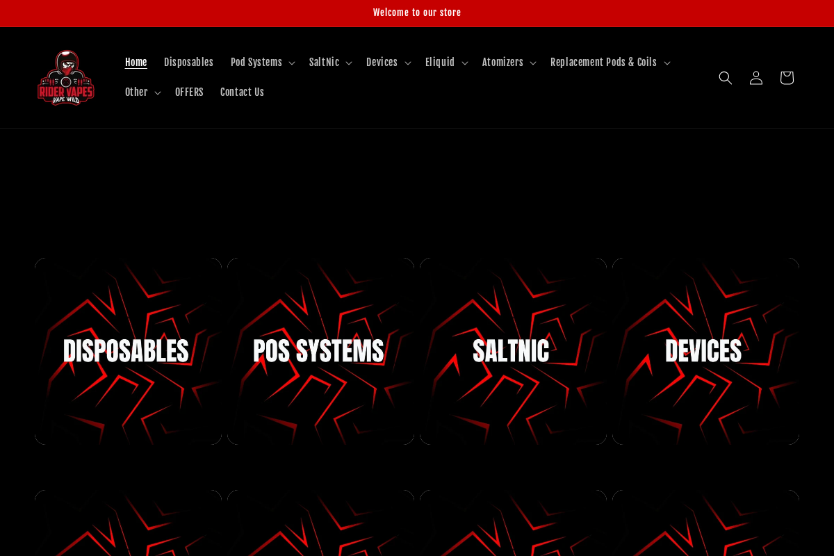 Rider Vapes homepage screenshot