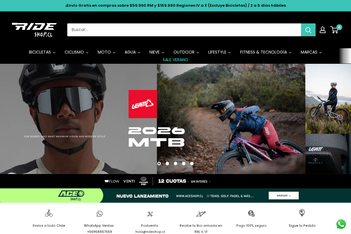 Rideshop homepage screenshot