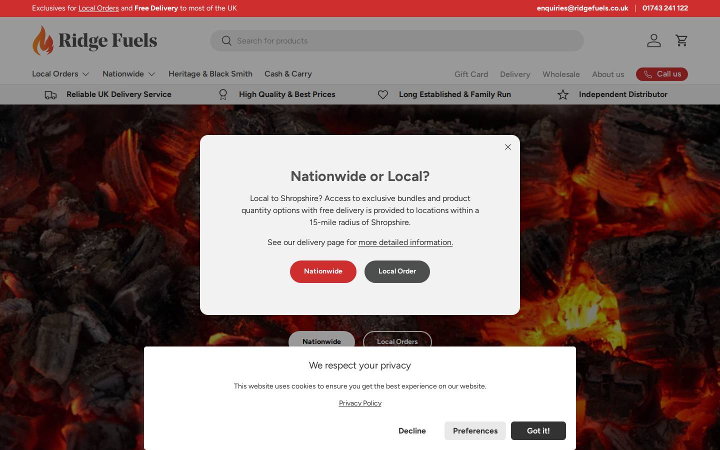 ridgefuels.co.uk homepage screenshot