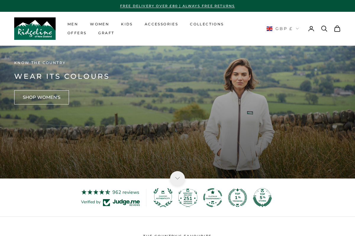 Ridgeline of New Zealand homepage screenshot