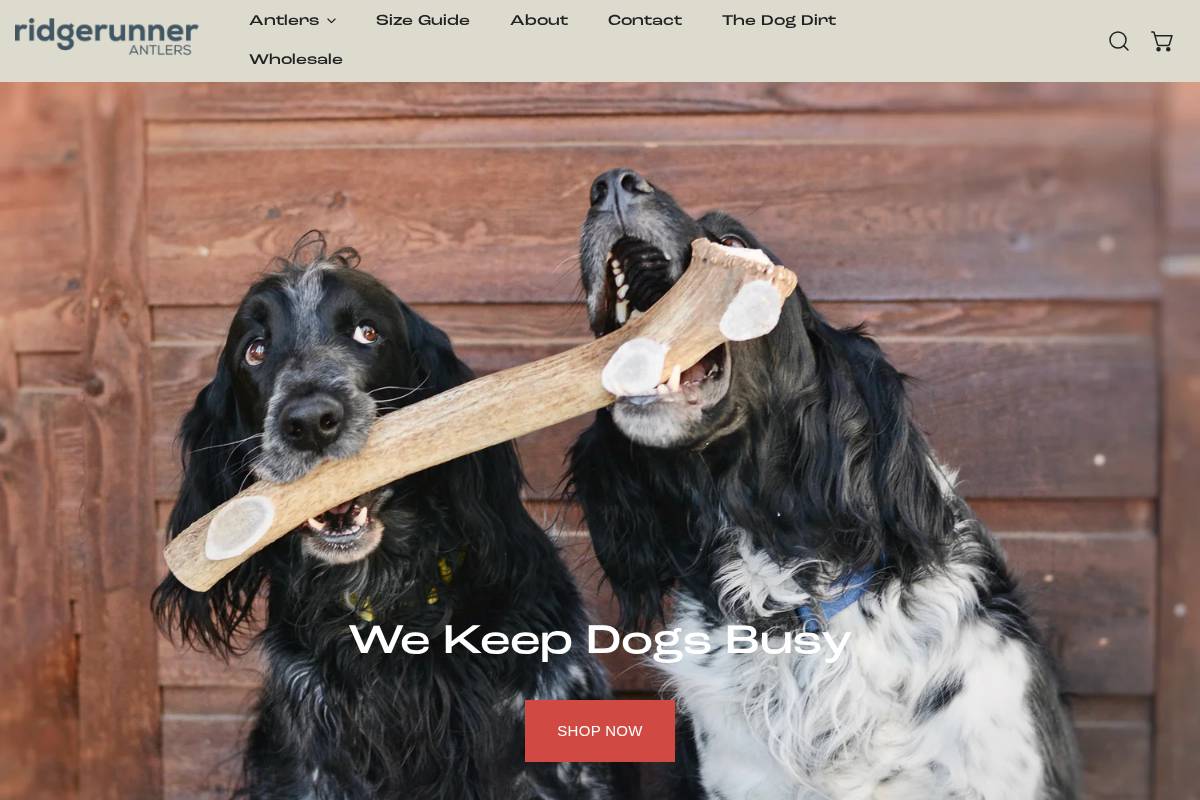 ridgerunnerantlerchews.com homepage screenshot