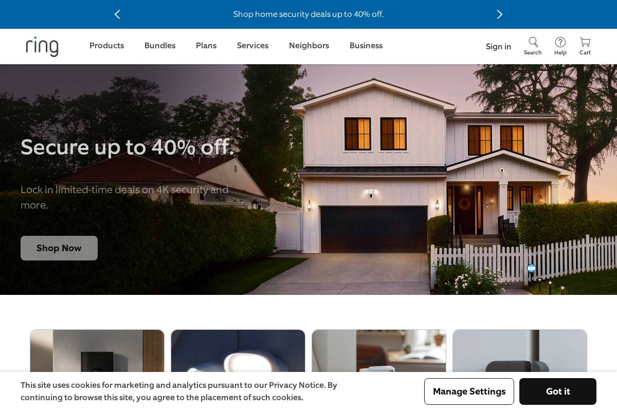 Ring US homepage screenshot