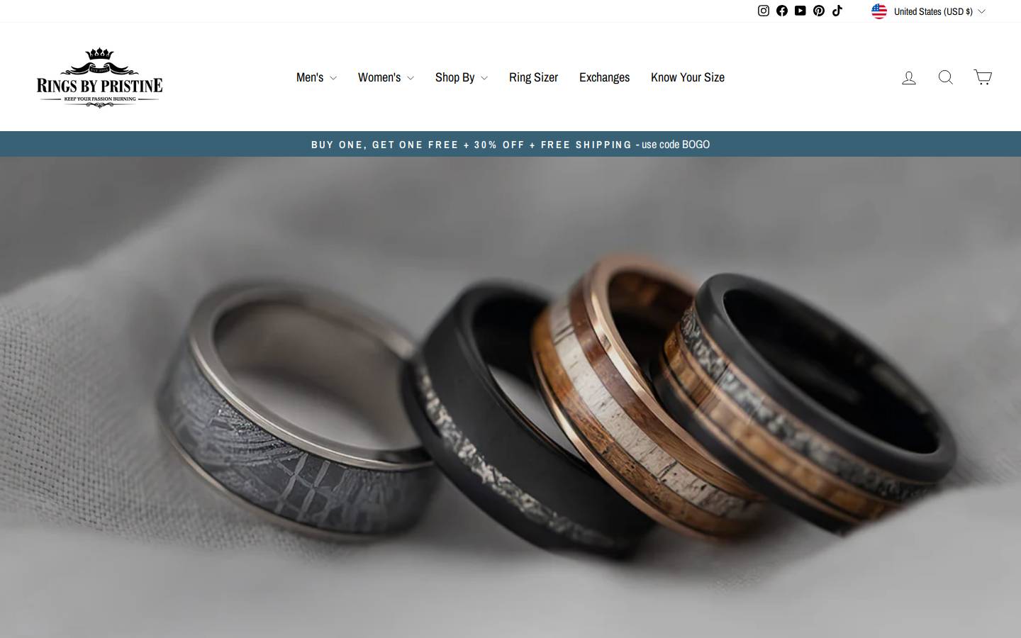 ringsbypristine.com homepage screenshot