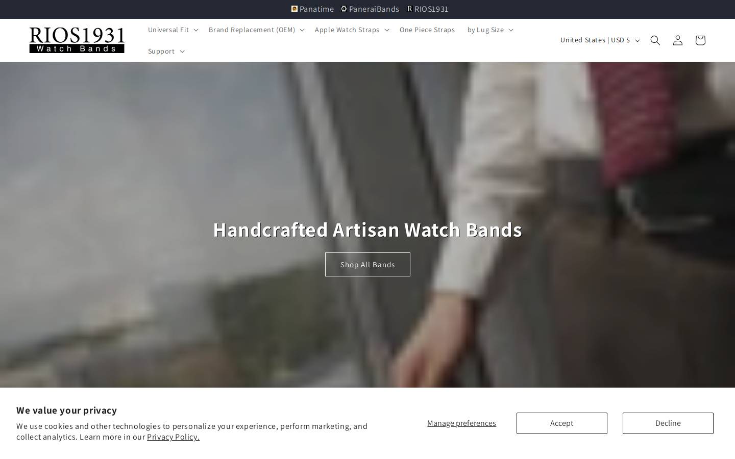 rios1931watchbands.com homepage screenshot