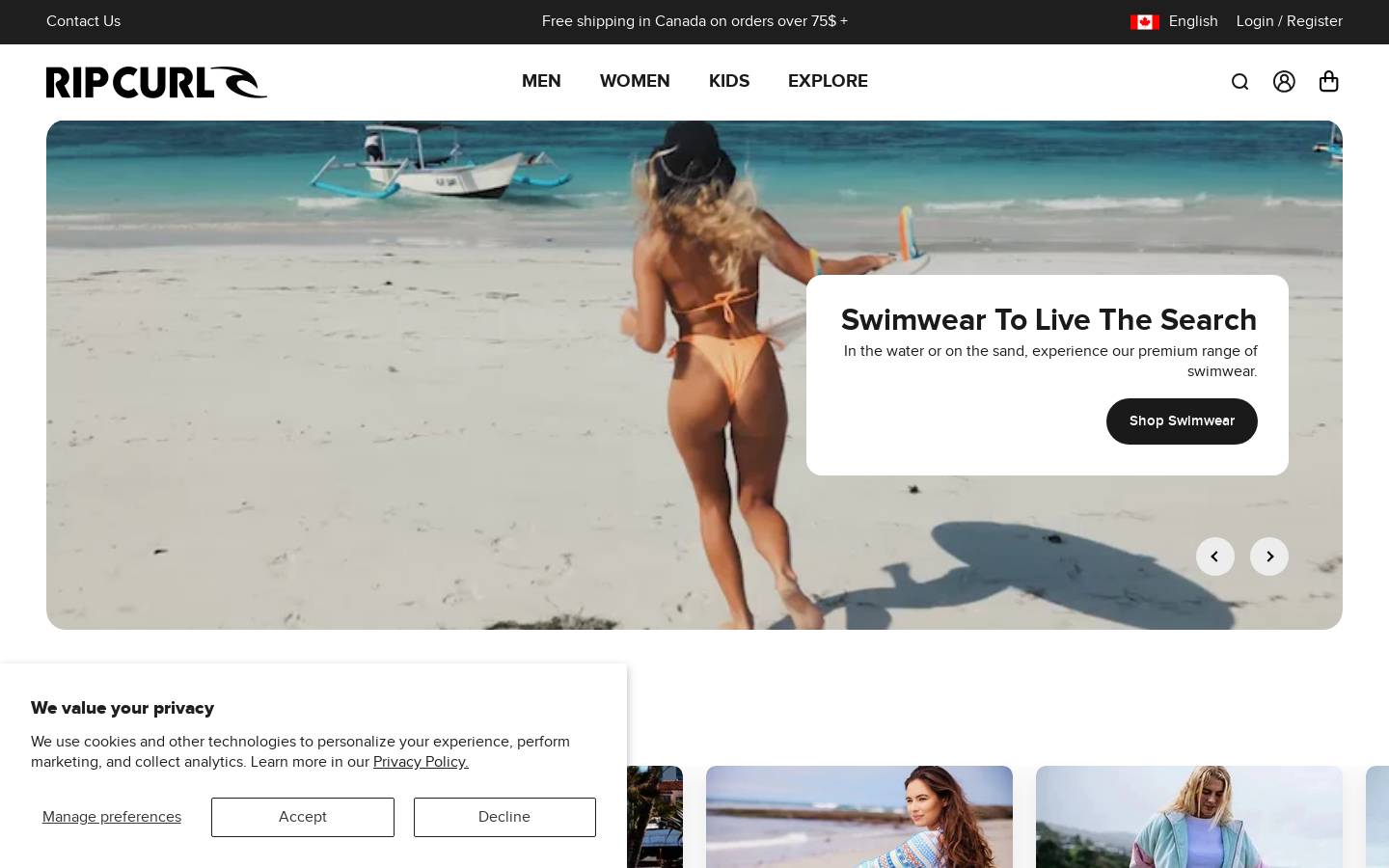 Rip Curl homepage screenshot