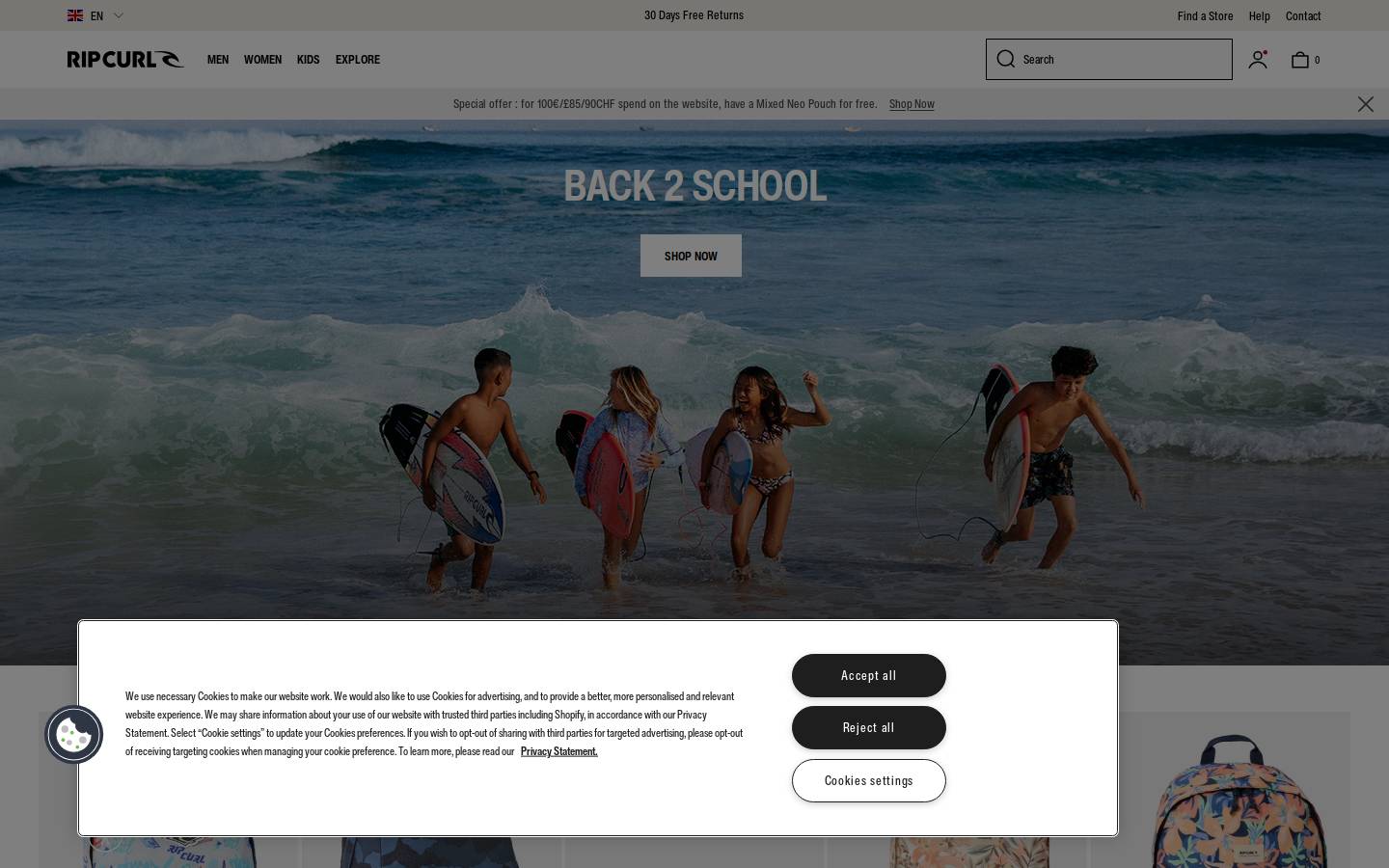 Rip Curl Europe homepage screenshot