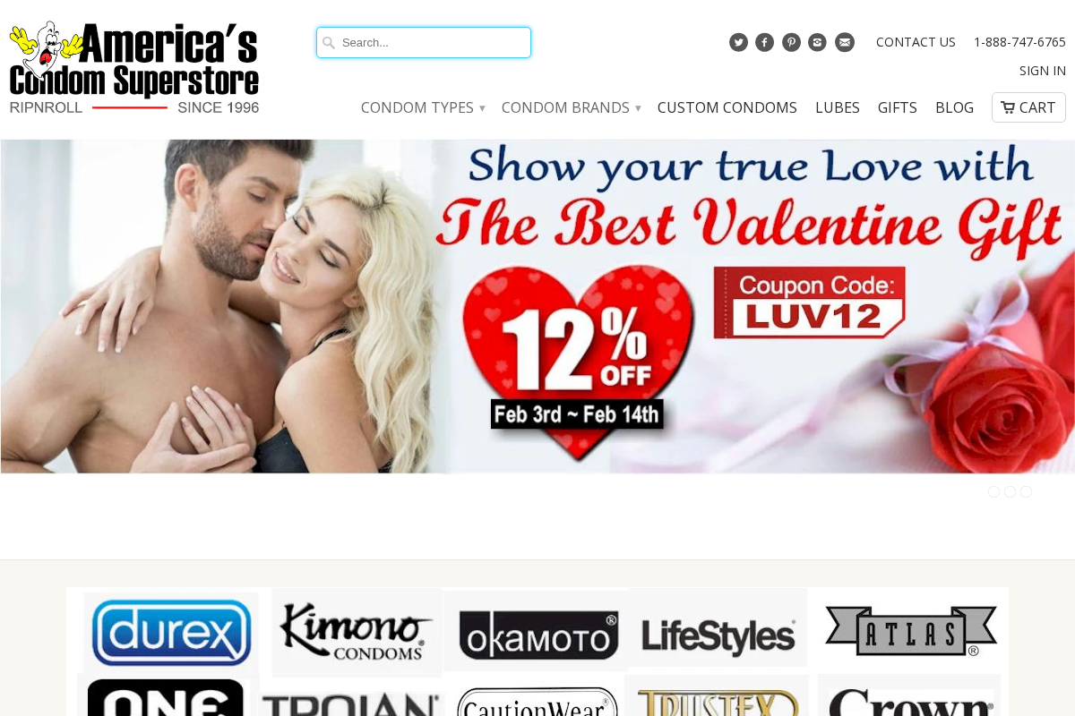 America's Condom Superstore homepage screenshot