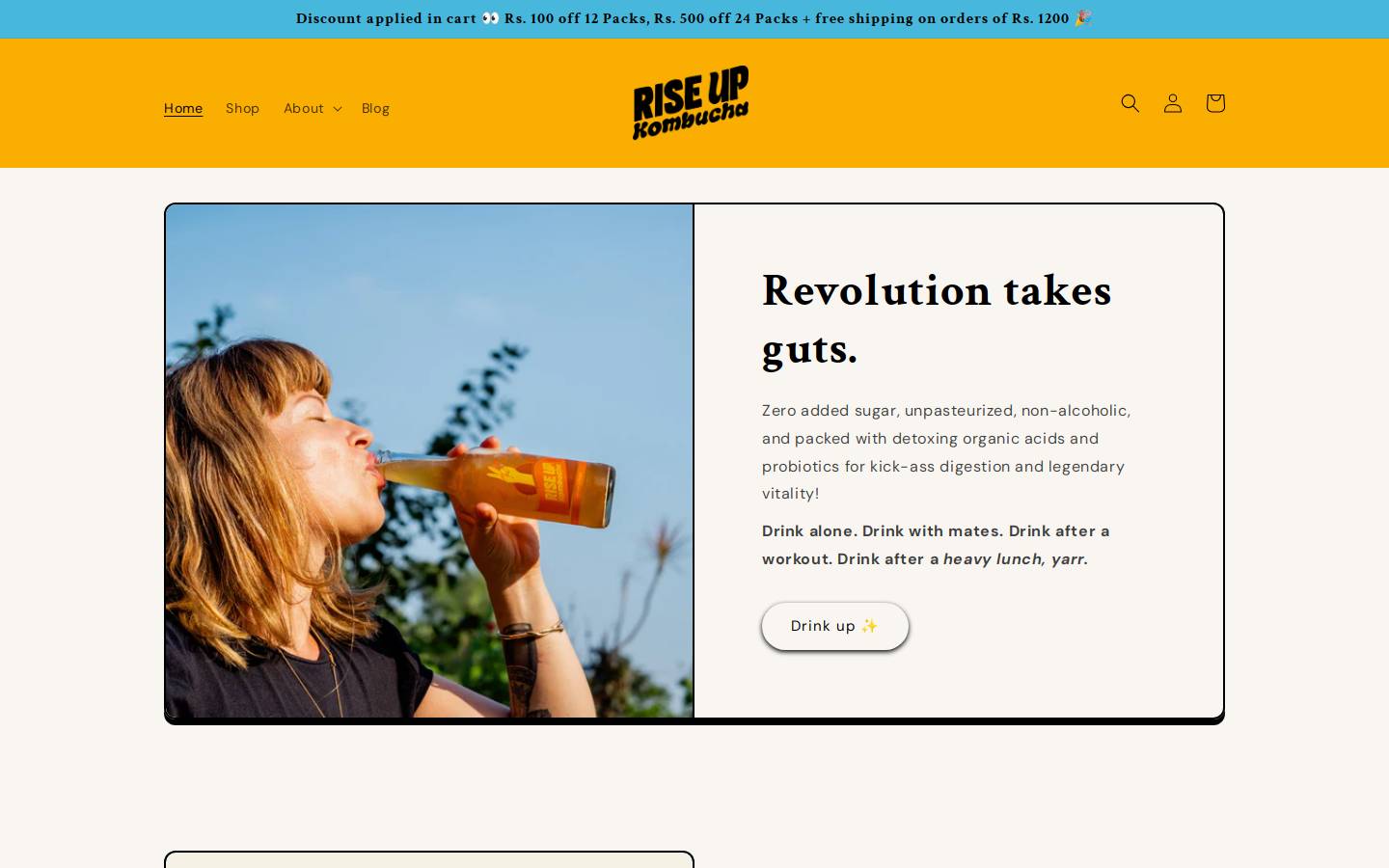 riseupkombucha.in homepage screenshot